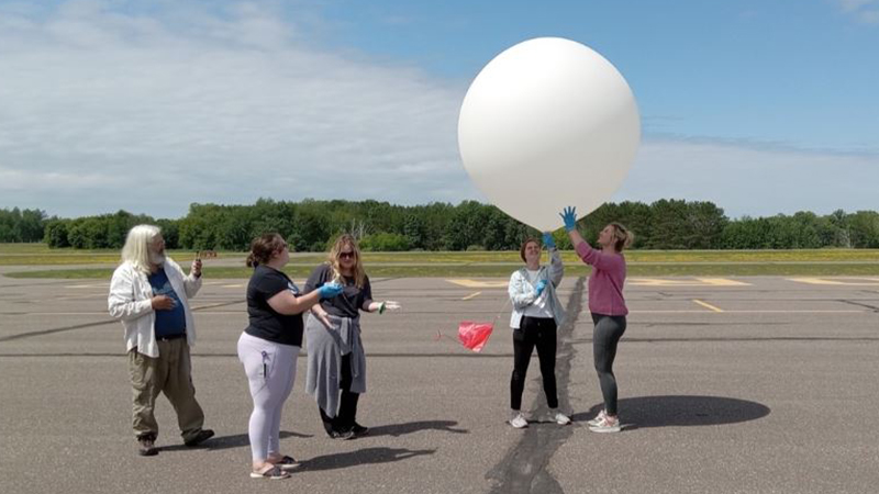 Students about to launch a weather balloon