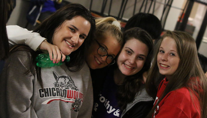 four female students gathering in Atwood for Atwood After Dark