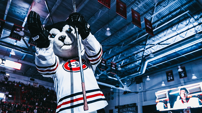 Blizzard mascot at hockey game