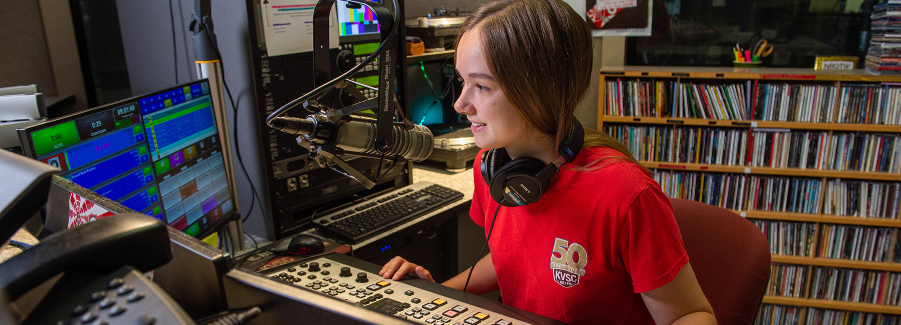 Student DJ in radio studio