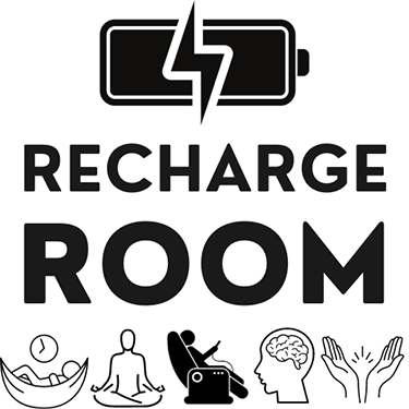 recharge room with battery and ways to care for one's mental health - yoga, meditation, brain.