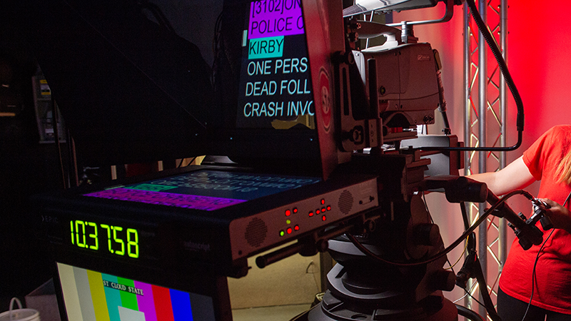 TV studio camera with teleprompter