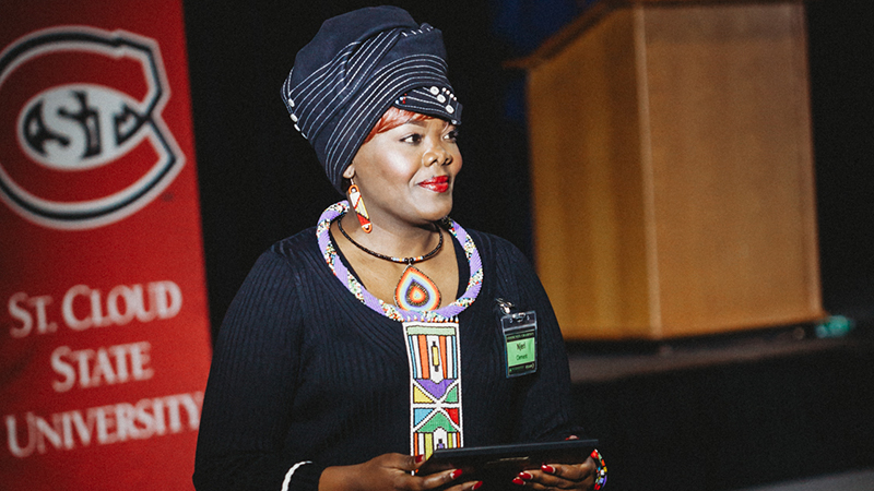 Recipient of an award leaving the stage