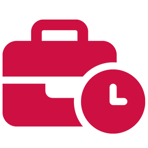 Red briefcase icon with clock